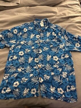 Disney Blue & White Tropical Mickey Hawaiian Shirt
